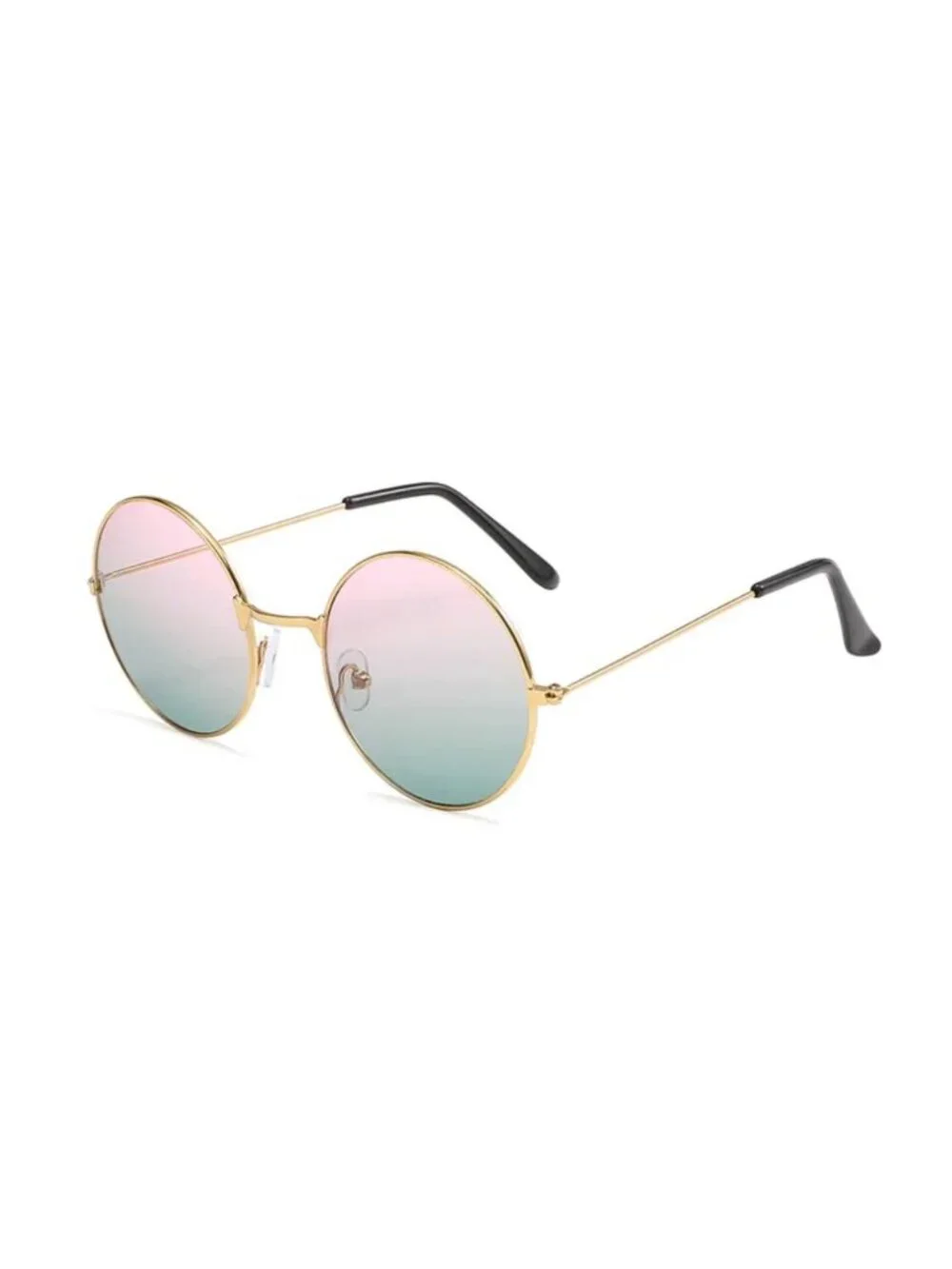 Retro Round Sunglasses With Gold Metal Frame Gradient Pink to Green Lenses